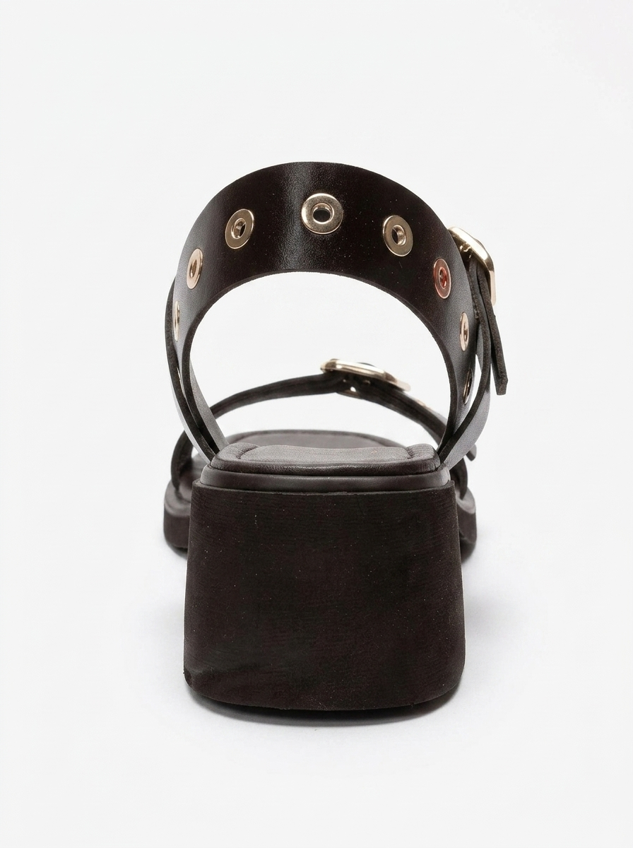 RABEL - Brown Genuine Leather Block Heel Sandal (Women)