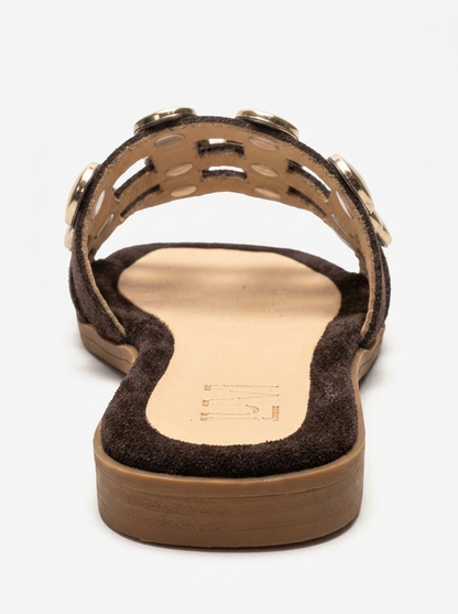 BAREON - Brown Genuine Leather Slide (Women)