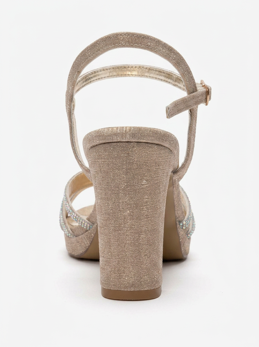 JARENA - Gold Genuine Leather Block Heel Evening Shoe (Women)