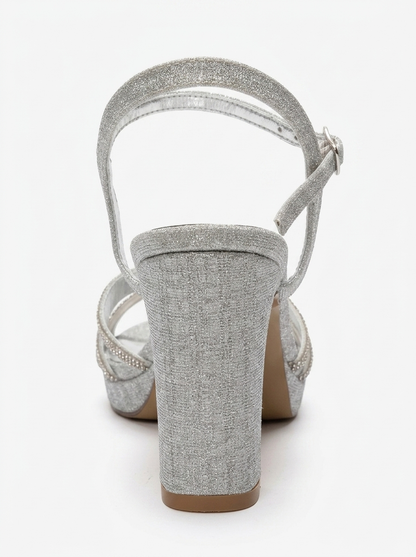 JARENA - Silver Genuine Leather Block Heel Shoe (Women)