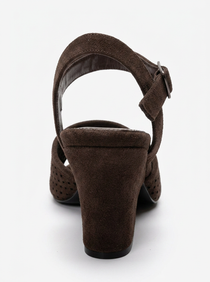 HERVON - Cognac Block Heel Open-Toe Shoe (Women)