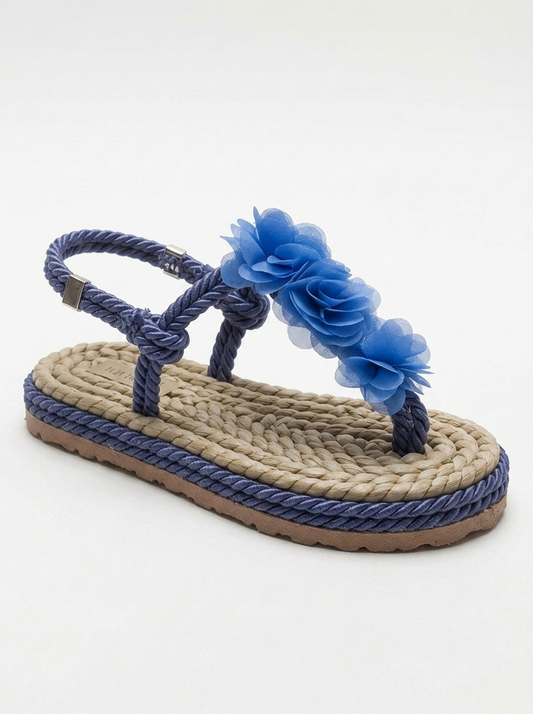 SANTRA Navy Lace-Up Thong Sandals (Women)