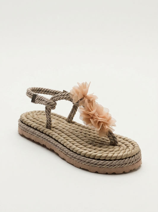 SANTRA Dark Beige Lace-Up Thong Sandals (Women)