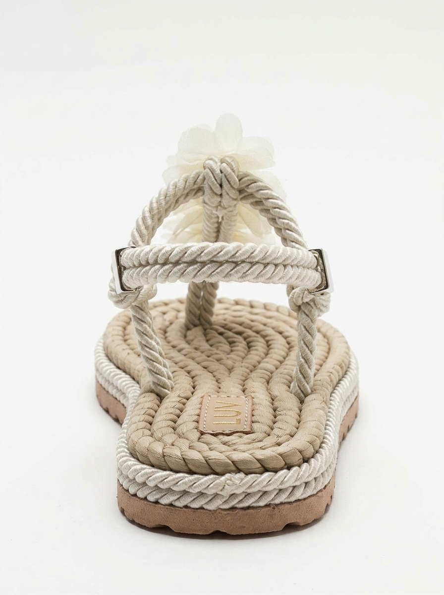 SANTRA Beige Lace-Up Thong Sandals (Women)
