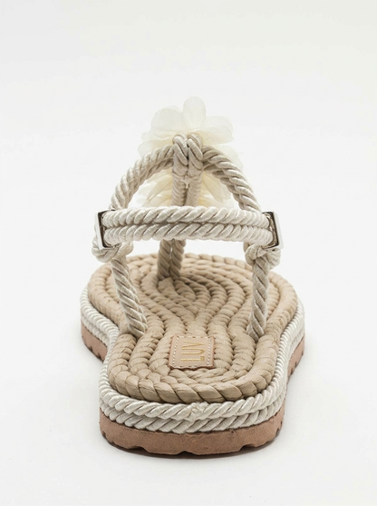 SANTRA Beige Lace-Up Thong Sandals (Women)