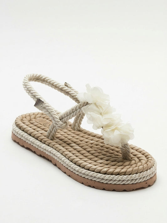 SANTRA Beige Lace-Up Thong Sandals (Women)