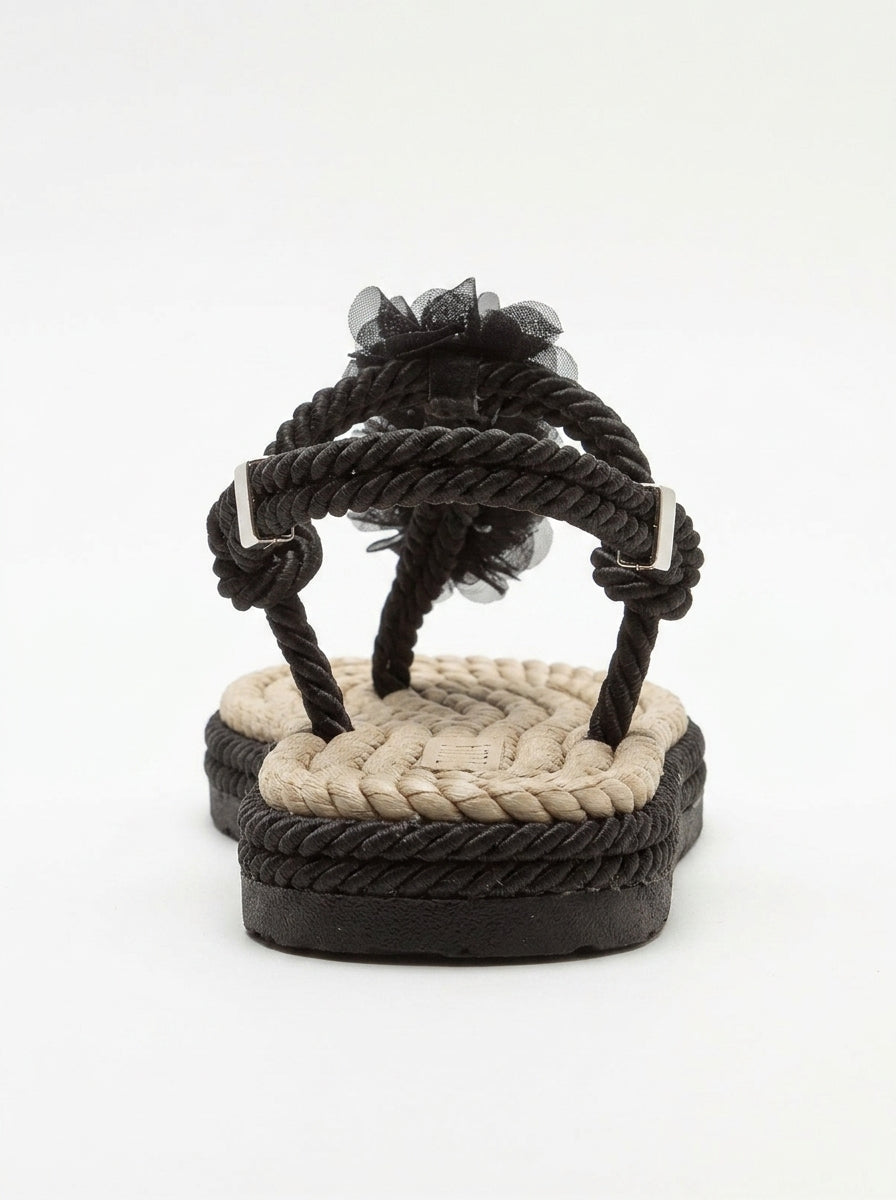 SANTRA Black Lace-Up Thong Sandals (Women)