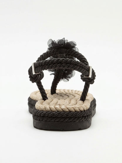 SANTRA Black Lace-Up Thong Sandals (Women)