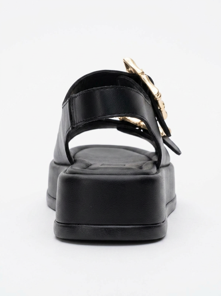 Slope Black Double Strap Flat Sandal (Women)