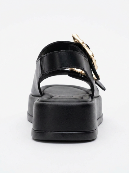 Slope Black Double Strap Flat Sandal (Women)