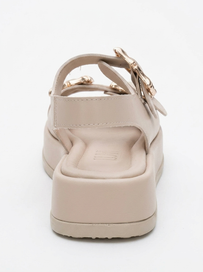 Slope Beige Double Strap Flat Sandal (Women)