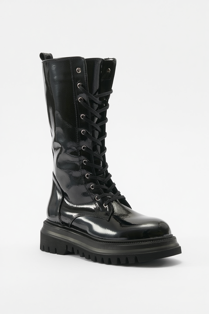 Piola - Bota de combate de charol negro (mujer)