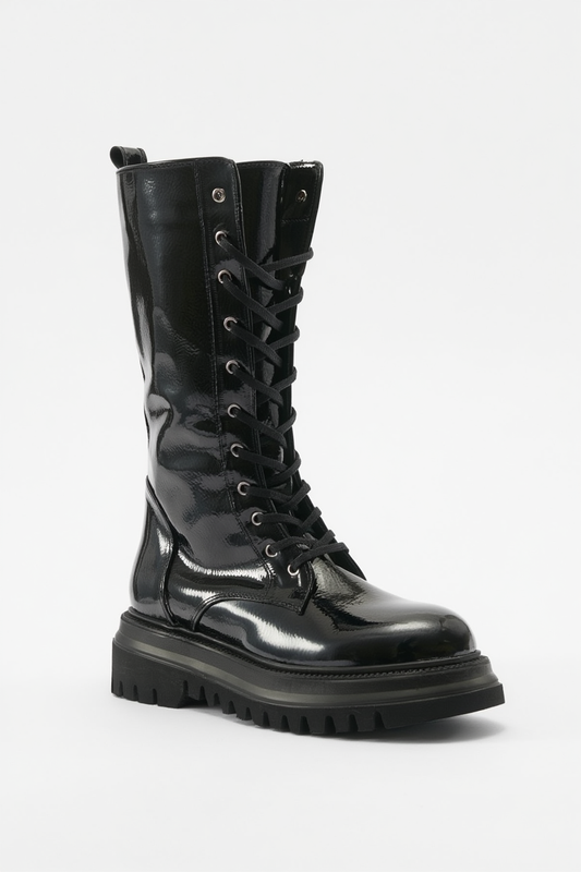 Piola - Black Patent Combat Boot (Women)