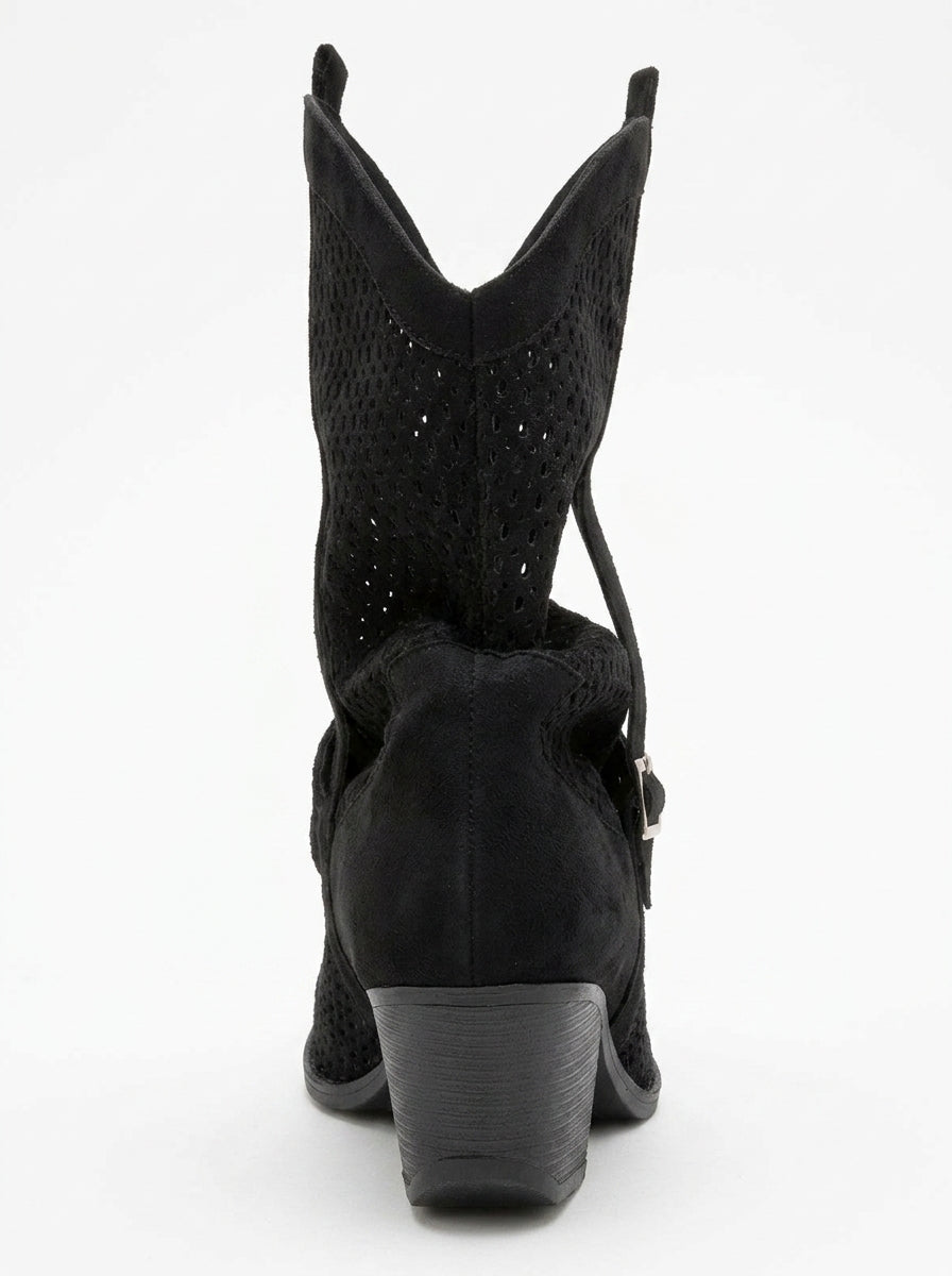 Bota Larry negra elástica con tacón de bloque (Mujer)