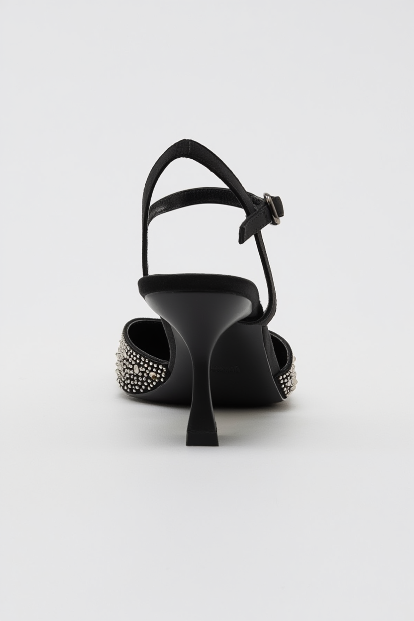 Vilka - Black Sparkling Slingback Kitten Heels