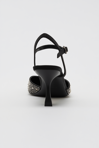 Vilka - Black Sparkling Slingback Kitten Heels