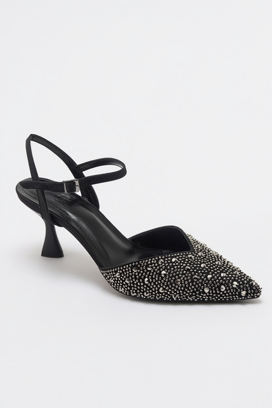 Vilka - Black Sparkling Slingback Kitten Heels