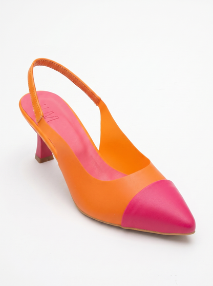 Moore - Zapatilla de tacón de punta transparente fucsia naranja (mujer)