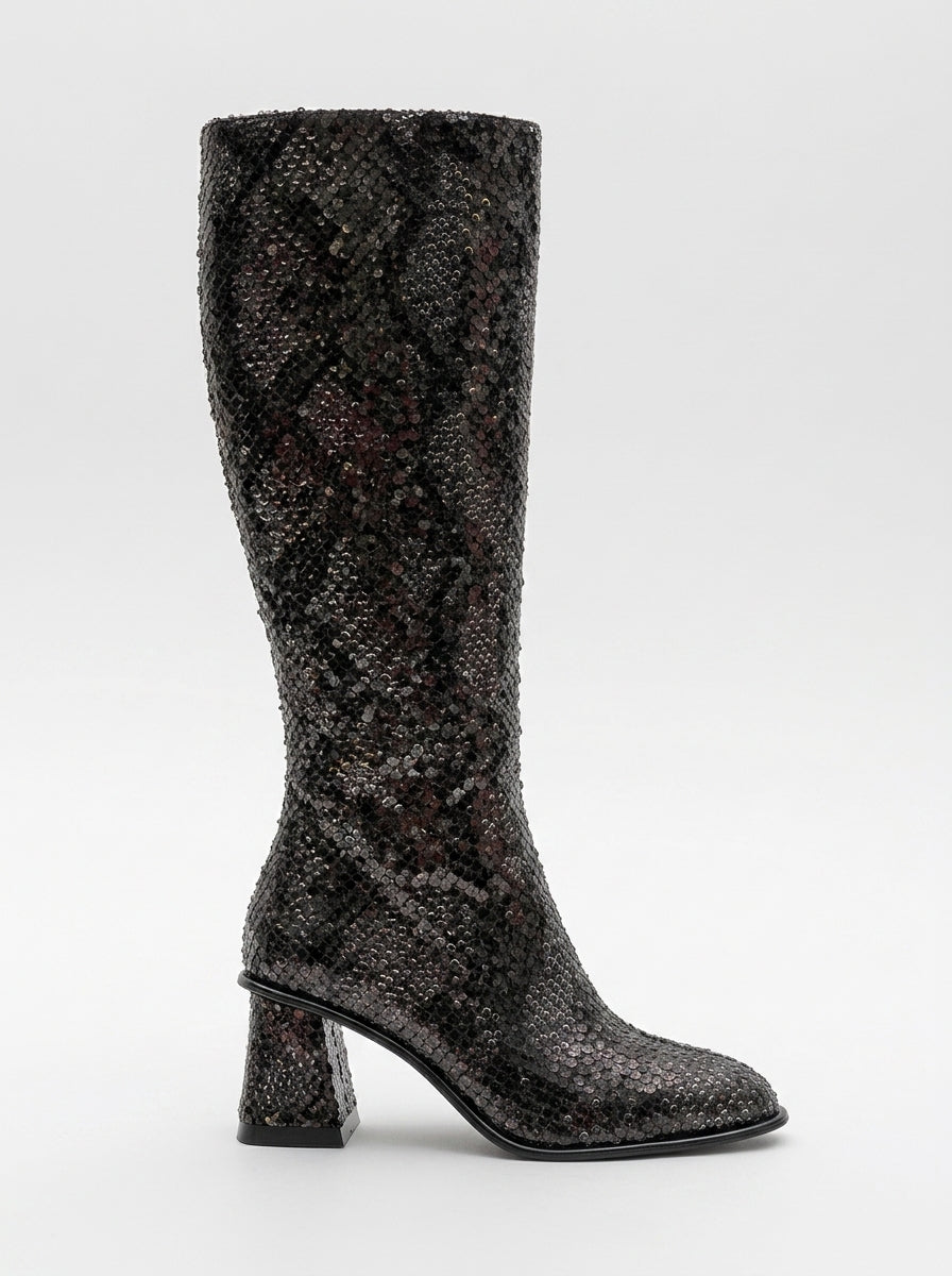 Bota Elly Black Pattern con Tacón Cuadrado (Mujer)