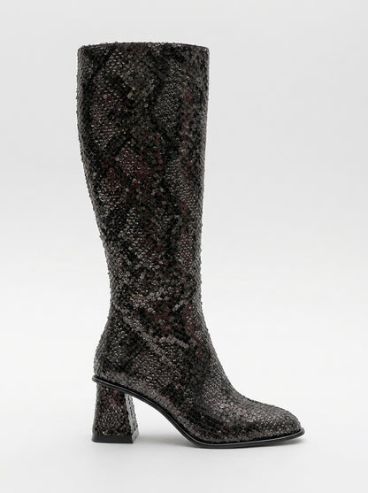 Bota Elly Black Pattern con Tacón Cuadrado (Mujer)