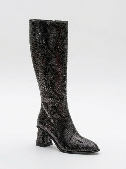 Bota Elly Black Pattern con Tacón Cuadrado (Mujer)