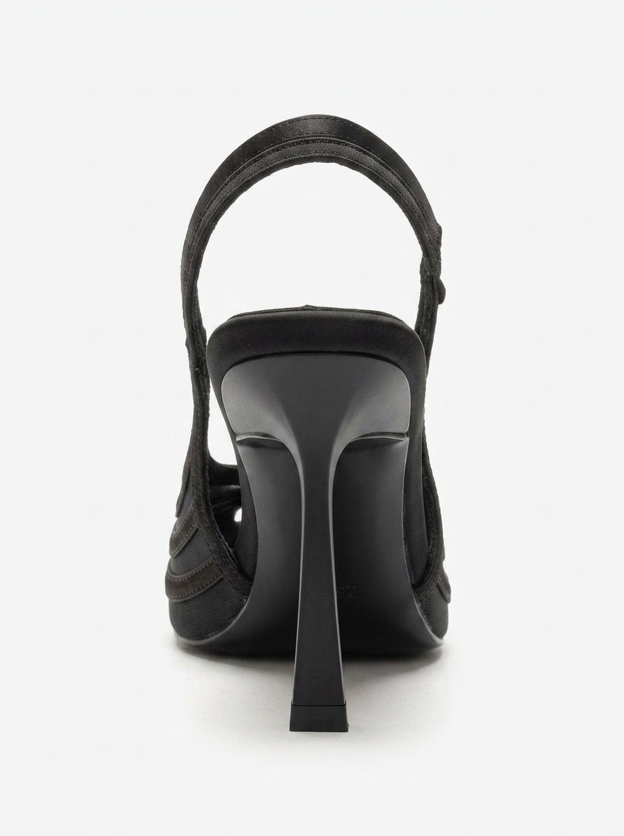FAUNA - Zapatos de Tacón de Aguja de Satén Negro (Mujer)