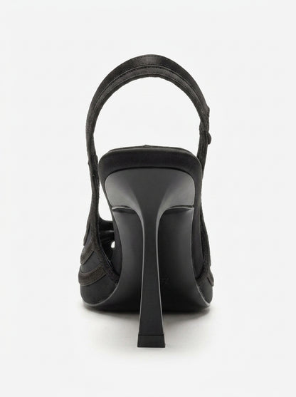 FAUNA - Zapatos de Tacón de Aguja de Satén Negro (Mujer)