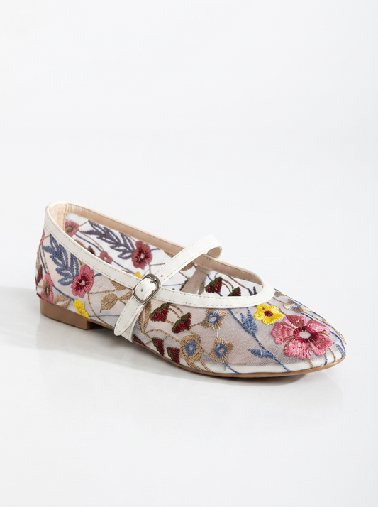 Fauna - White Mesh Mary Jane Flats