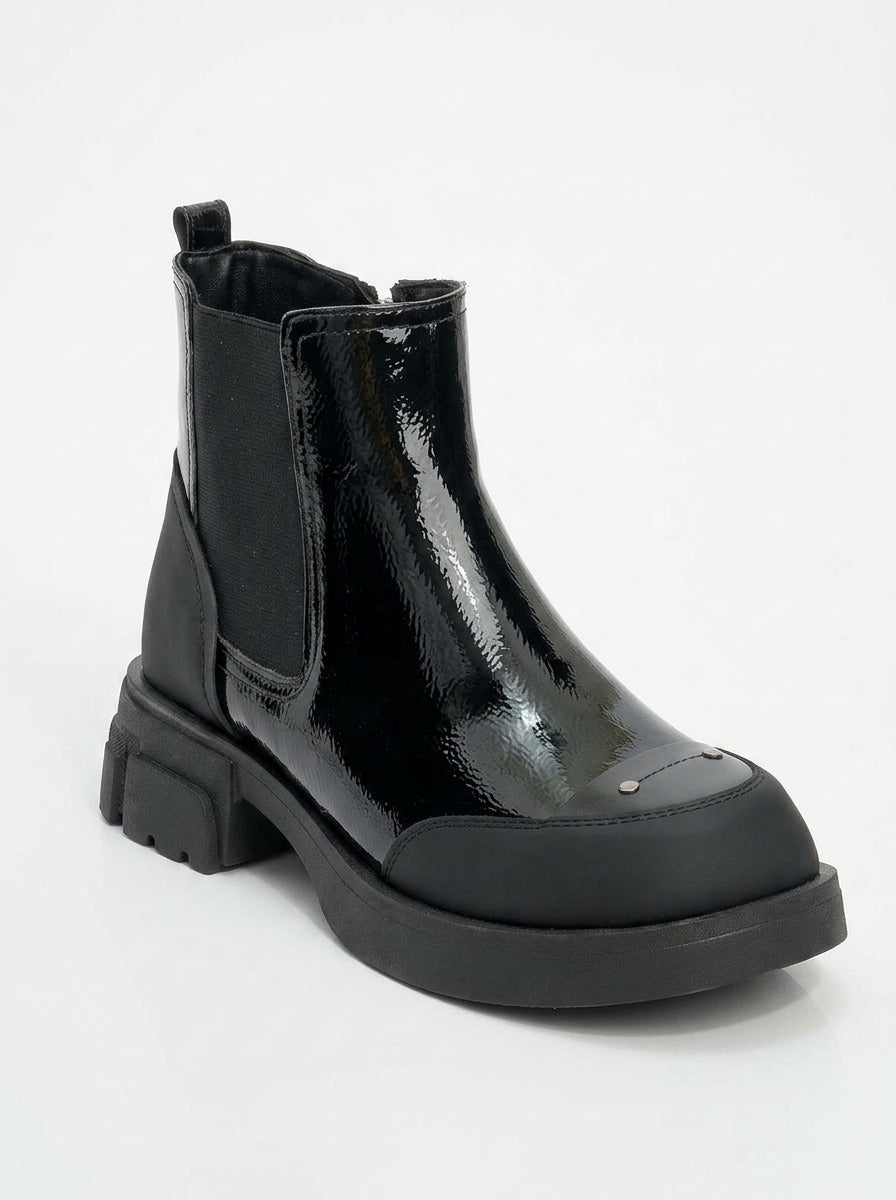 Albia - Bota de cremallera de charol negro (Mujer)