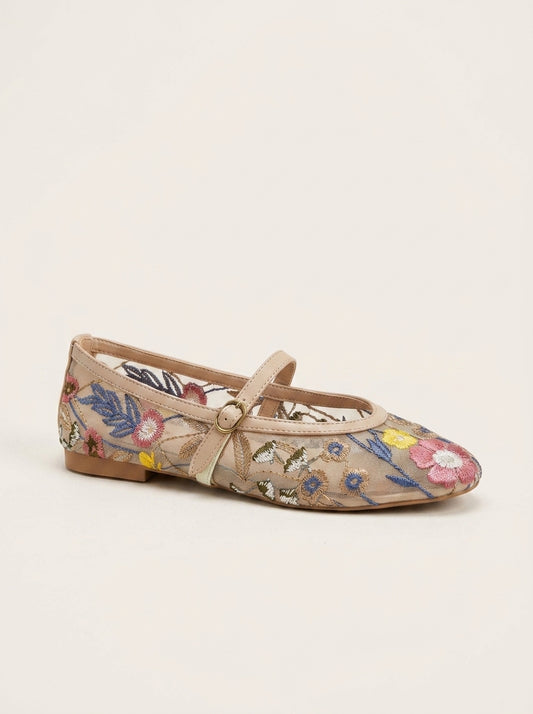 Fauna - Beige Mesh Mary Jane Flats