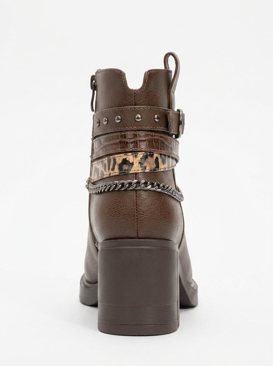 Boliva - Bota de tacón grueso con cadena y hebilla en tono marrón (mujer)