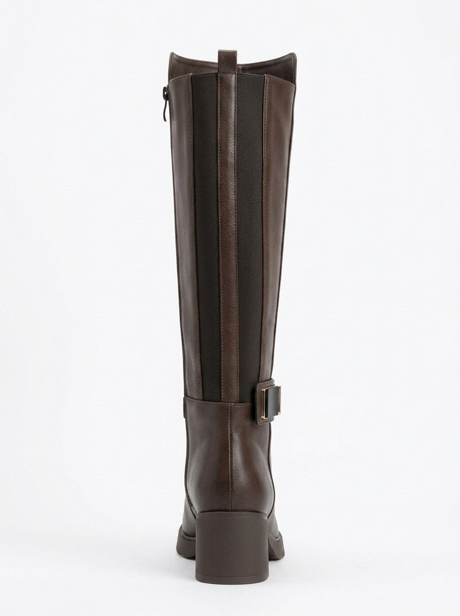Bota alta Moreni con tacón de bloque y hebilla elástica color coñac (mujer)
