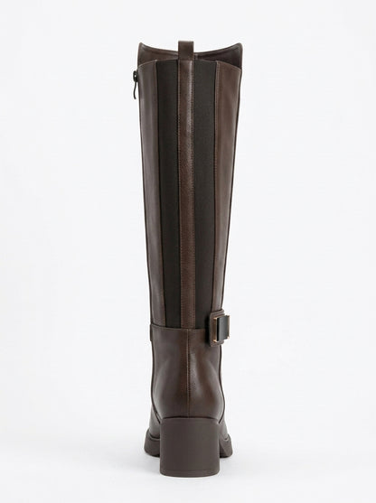 Bota alta Moreni con tacón de bloque y hebilla elástica color coñac (mujer)