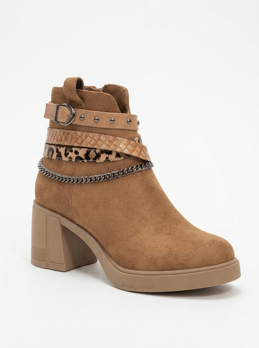 Boliva - Cognac Buckled Chain Block Heel Boot (Women)