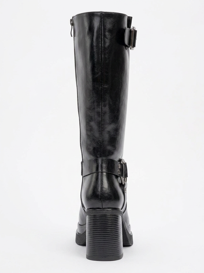 Rock - Bota de tacón en bloque con cremallera y hebilla negra (Mujer)