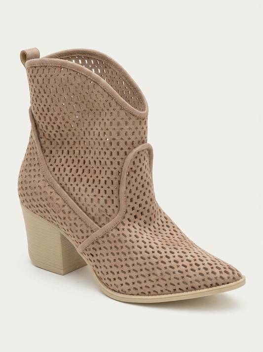 Pera Dark Beige Block Heel Boot (Women)