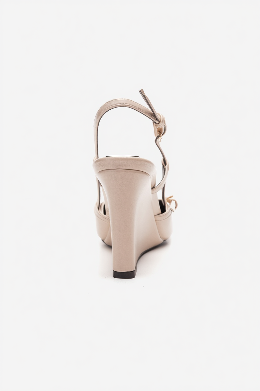 CELIA - Off-White Genuine Leather Pointed Toe Wedge Heel Shoe (Women)