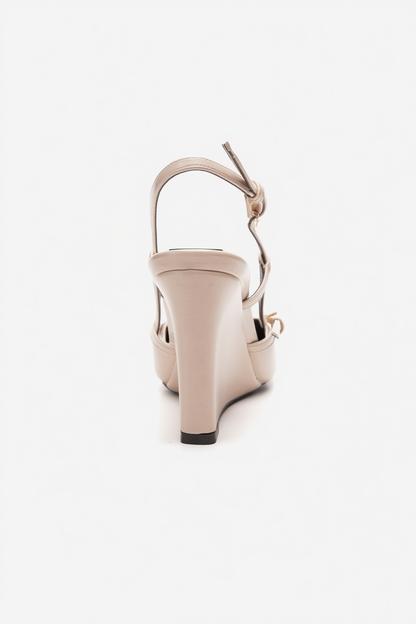 CELIA - Off-White Genuine Leather Pointed Toe Wedge Heel Shoe (Women)