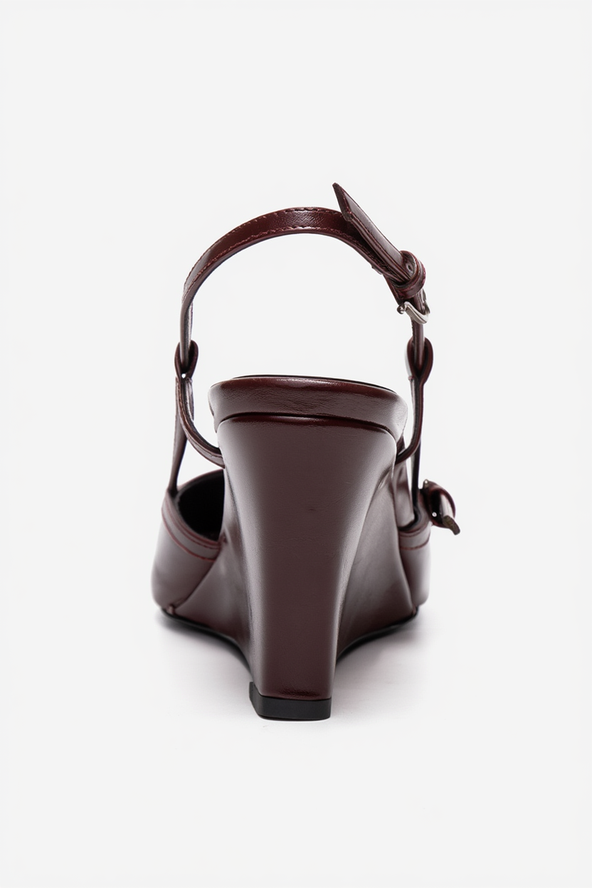 CELIA - Zapatos de tacón de cuña con punta en punta de piel auténtica burdeos (mujer)