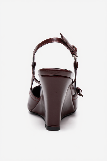 CELIA - Zapatos de tacón de cuña con punta en punta de piel auténtica burdeos (mujer)
