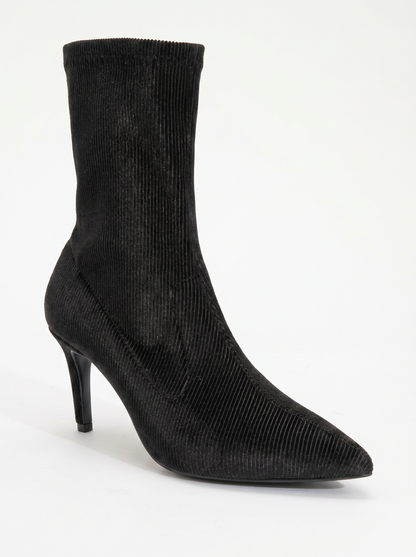 Thalin - Botín de aguja de terciopelo negro con cremallera lateral (Mujer)