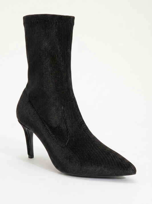 Thalin - Black Velvet Side-Zip Stiletto Boot (Women)