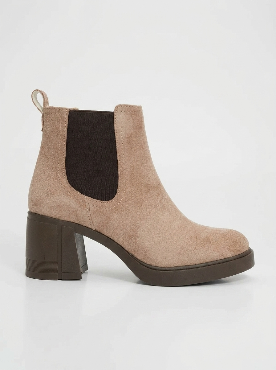 Loves - Bota Chelsea con plataforma de gamuza beige (Mujer)