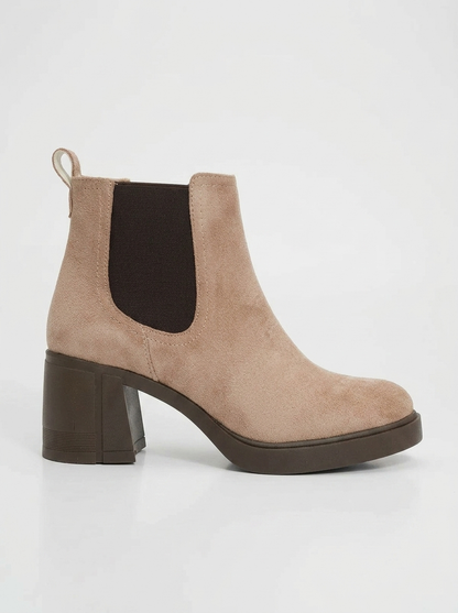 Loves - Bota Chelsea con plataforma de gamuza beige (Mujer)