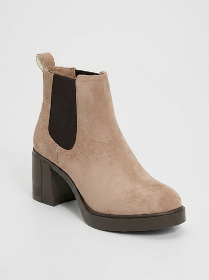 Loves - Bota Chelsea con plataforma de gamuza beige (Mujer)