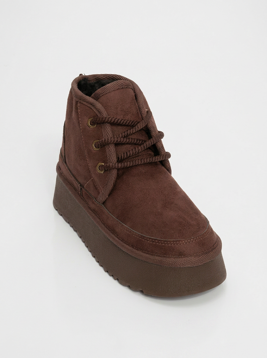 Ovela - Brown Suede Thick Sole Lace-Up Sport Boot (Women)