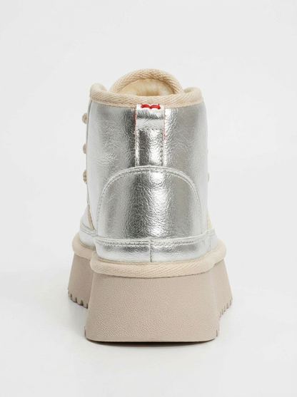 Ovela - Botines deportivos con cordones y suela gruesa plateada (mujer)