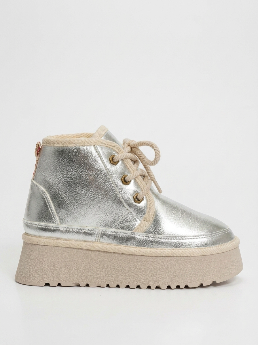 Ovela - Botines deportivos con cordones y suela gruesa plateada (mujer)