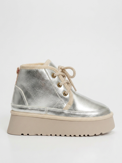 Ovela - Botines deportivos con cordones y suela gruesa plateada (mujer)