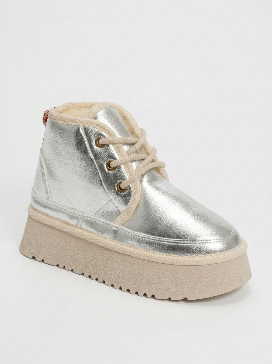 Ovela - Botines deportivos con cordones y suela gruesa plateada (mujer)